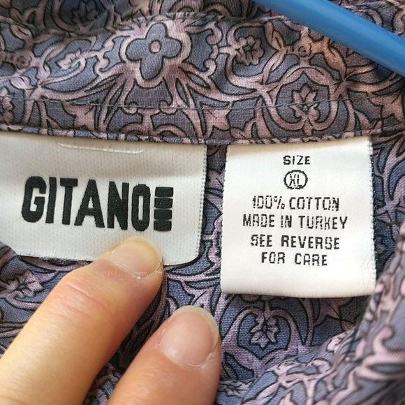 VTG Gitano Button Up Shirt Mens XL Purple Floral Casual Preppy Long Sleev Cotton - Picture 8 of 9